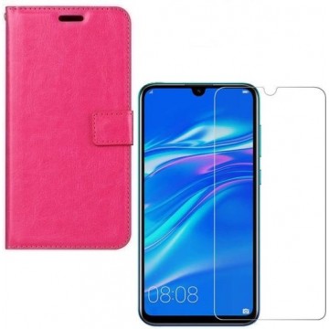 Huawei Y5 (2019) Portemonnee hoesje roze met 2 stuks Glas Screen protector