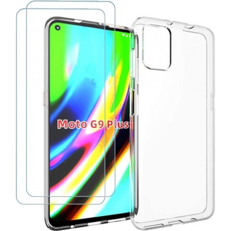 Motorola Moto G9 Plus Hoesje Transparant - Siliconen Back Cover & 2X Glazen Screenprotector