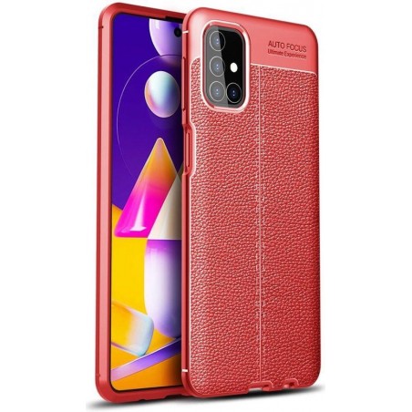 Samsung Galaxy M31s Litchi Hoesje TPU met Leren Textuur Rood