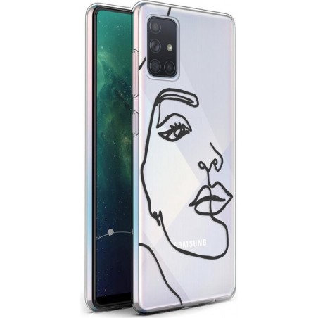 iMoshion Design voor de Samsung Galaxy A71 hoesje - Abstract Gezicht - Zwart