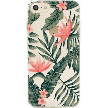 FOONCASE iPhone SE (2020) hoesje TPU Soft Case - Back Cover - Tropical Desire / Bladeren / Roze