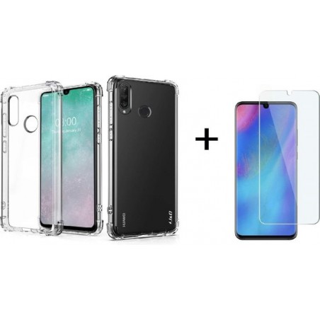 Ntech Huawei P30 lite / P30 Lite New Edition  Transparent Anti Burst Hoesje Shock Proof TPU Case + Glazen Screenprotector