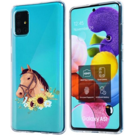 Samsung Galaxy A51 Transparant siliconen hoesje paard met bloemen