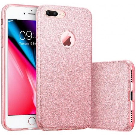Apple iPhone 8 Plus - Glitters Hoesje Rose Goud Siliconen TPU Case Backcover - BlingBling Roze