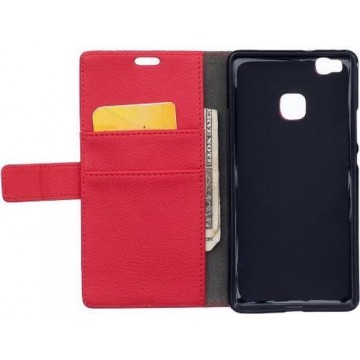 Litchi cover wallet case hoesje Huawei P9 Lite rood