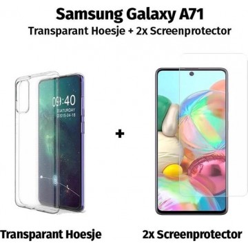 Samsung Galaxy A71 Transparant Siliconen TPU Hoesje + 2x Screenprotector / Gehard Glas