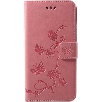 Shop4 - iPhone Xr Hoesje - Wallet Case Bloemen Vlinder Roze