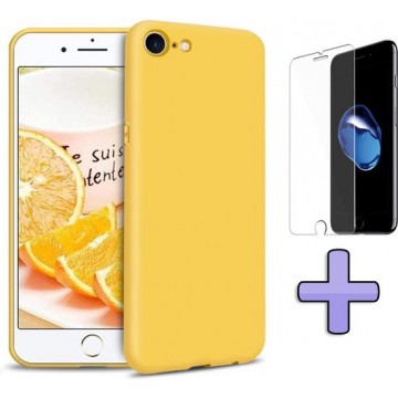 Apple iPhone SE (2020) Hoesje Geel - Siliconen Back Cover & Glazen Screen Protector