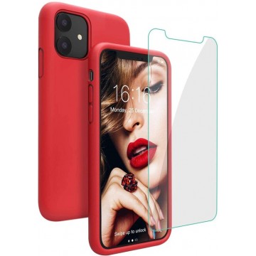 iPhone 11 Pro Hoesje Liquid rood TPU Siliconen Soft Case + 2X Tempered Glass Screenprotector