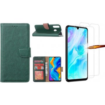 Huawei P30 Lite New Edition  Hoesje / P30 Lite portemonnee hoesje Groen / book case met 2 pack screenprotector