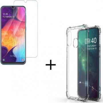 Samsung Galaxy A20e Transparant Siliconenhoesje + Tempered Glass