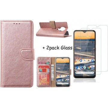 Nokia 5.3 Hoesje Rose Goud  wallet cover + 2pack screen protector