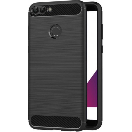 Huawei P Smart (2018) Hoesje - Geborsteld Siliconen Case Zwart - iCall