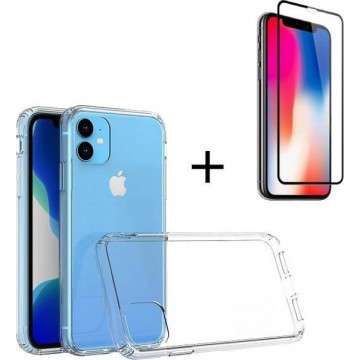 iPhone 11 Transparant Siliconenhoesje + Tempered Glass
