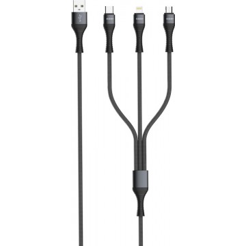 Eisenz LC94 3 in 1 multi snellaadkabel 3.4A - Lightning iPhone - USB-C - Micro USB kabel
