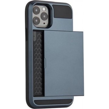 iPhone 12 / iPhone 12 Pro hybrid case hoesje met ruimte voor 2 pasjes - donker blauw