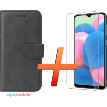 Samsung Galaxy A50/A50s/A30s Hoesje - Bookstyle Portemonnee - Zwart - 1x Tempered Glass Screenprotector - Epicmobile