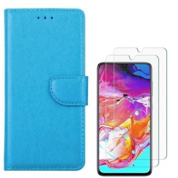 Samsung Galaxy A70 / A70S Portemonnee hoesje Turquoise met 2 stuks Glas Screen protector