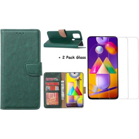 Samsung Galaxy M31S Boek Hoesje / Wallet cover - Groen Met 2X glas Screenprotector