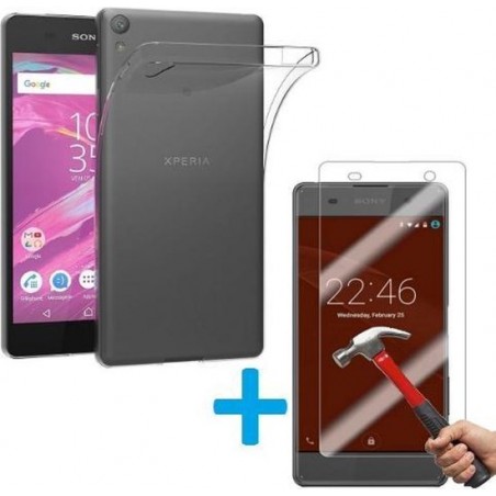 Sony Xperia Z5 Ultra Dunne TPU silicone case hoesje Met Tempered glass Screen Protector Set
