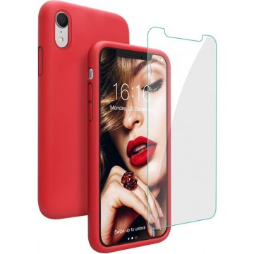 Apple iPhone XR Hoesje - Siliconen Backcover & Tempered Glass Combi - Rood