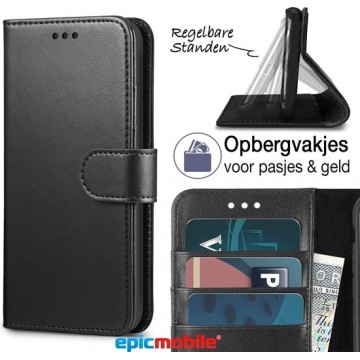 Motorola Moto E6 Play Hoesje - Book case Luxe Portemonnee hoesje - Zwart - Epicmobile