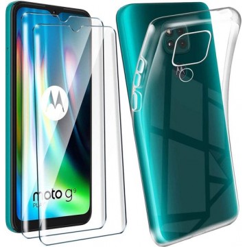Motorola Moto G9 Play & E7 Plus Hoesje Transparant - Siliconen Back Cover & 2X Glazen Screenprotector