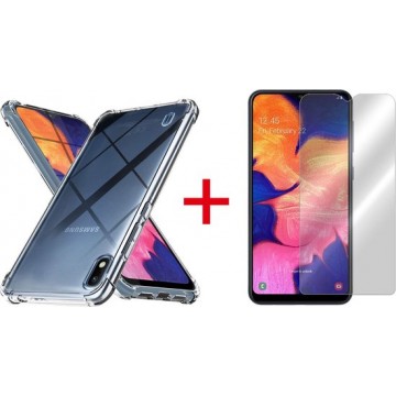 Samsung Galaxy A10 Hoesje - Anti Shock Hybrid Backcover & Tempered Glass Combi - Transparant