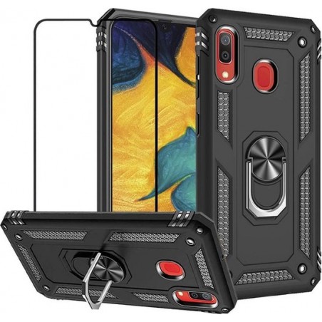 Samsung Galaxy A10 hoesje Schokbestendige ring armor met volledige schermdekking Screenprotector zwart