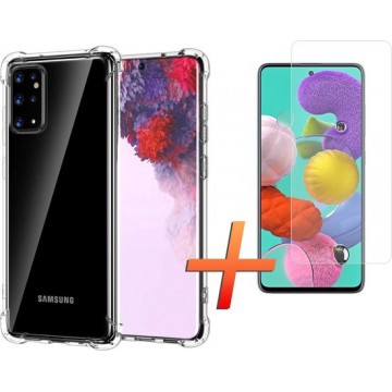 Samsung Galaxy A71 Hoesje Anti Shock Siliconen Hoes Back Cover Transparant + 1X Screenprotector - Tempered Glass - Epicmobile