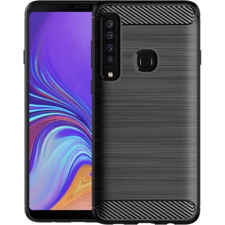 Luxe Samsung Galaxy A9 2018 hoesje – Zwart – Geborsteld TPU Carbon Case – Shockproof Cover