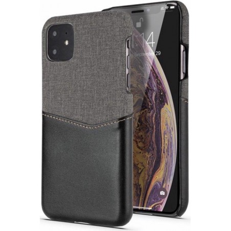 Card Case voor Apple iPhone 11 | Zwart - Grijs | PU Leren Back Cover | Wallet | Pasjeshouder