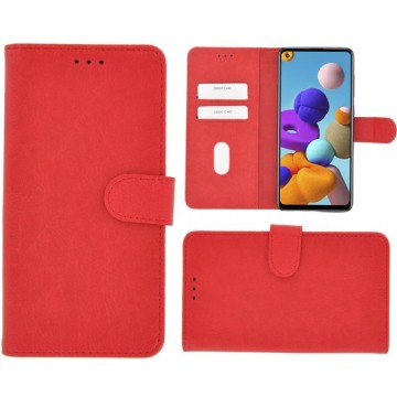 Samsung Galaxy A11 hoes Effen Wallet Bookcase Hoesje Cover Rood Pearlycase