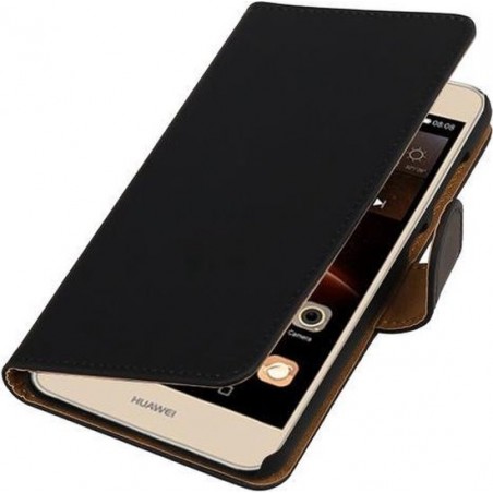 Zwart Effen booktype wallet cover hoesje voor Huawei Y6 II Compact