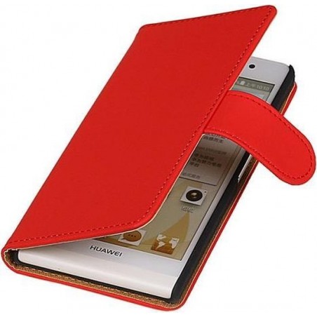Huawei Ascend P6 Effen Booktype Wallet Hoesje Rood - Cover Case Hoes