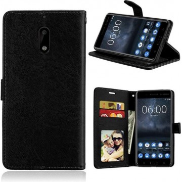 Nokia 6 2017 Portemonnee hoesje Book case Zwart