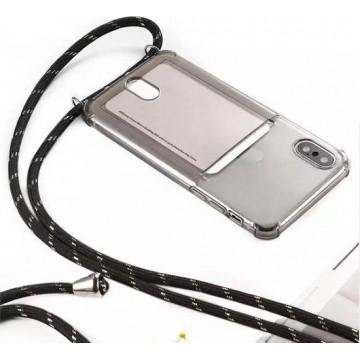Backcover met kaarthouder en zwart koord - stootrandjes - anti shock iPhone iPhone 11 - Smokey transparant