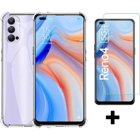 Oppo Reno 4 5G Transparant - Anti Shock Hybrid Back Cover & Glazen Screenprotector