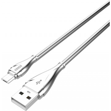 Eisenz LS28 metalen snellader 2.4A USB kabel Lightning - oplaadkabel en data kabel 1M - Zilver