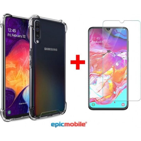 Samsung Galaxy A50 Hoesje - Anti Shock Hybrid Back Cover + 1X Screenprotector - Tempered Glass - Epicmobile
