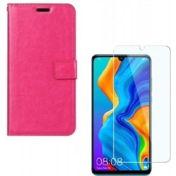 Huawei P30 Pro Portemonnee hoesje roze met 2 stuks Glas Screen protector