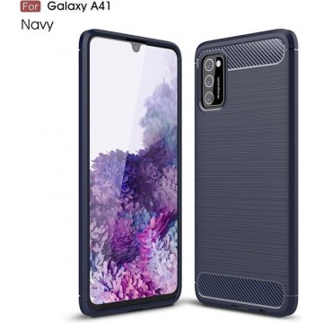 Samsung Galaxy A41 Carbone Brushed Tpu Blauw Cover Case Hoesje