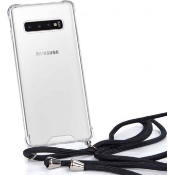 FONU Siliconen Anti-Shock Backcover Hoesje Met Koord Samsung Galaxy S10 - Zwarte Koord