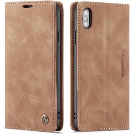 CaseMe - iPhone Xs Max hoesje - Wallet Book Case - Magneetsluiting - Licht Bruin