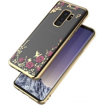 Samsung Galaxy S9 Plus Siliconen hoesje bloemen/vlinders (goud)