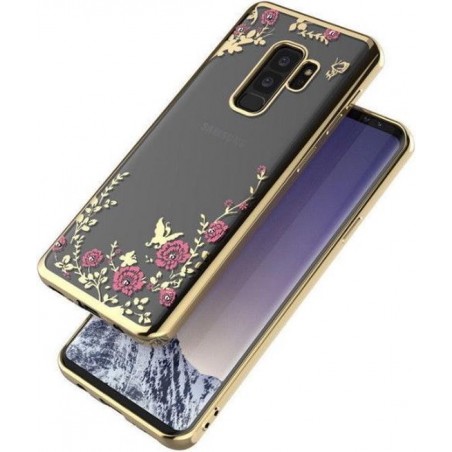 Samsung Galaxy S9 Plus Siliconen hoesje bloemen/vlinders (goud)