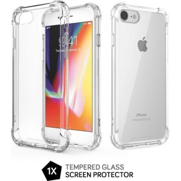 iPhone 7 Hoesje Shock Proof Siliconen Hoes Case Cover Transparant - 1 x Tempered Glass Screenprotector