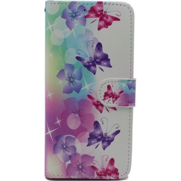 Apple iPhone 5, 5s & SE Hoesje met Print - Portemonnee Book Case - Kaarthouder & Magneetlipje - Bloemen & Vlinders