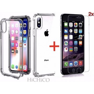 iPhone 8Plus / iPhone 7 Plus Hoesje Transparant Shockproof Case + 2Pcs Screenprotector Tempered Glass 9H 2.5D 0.3mm  - HiCHiCO