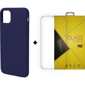 iPhone 12 Pro Hoesje - Royal Blauw - Tempered Glass Screenprotector 9H & Siliconen Backcover Case
